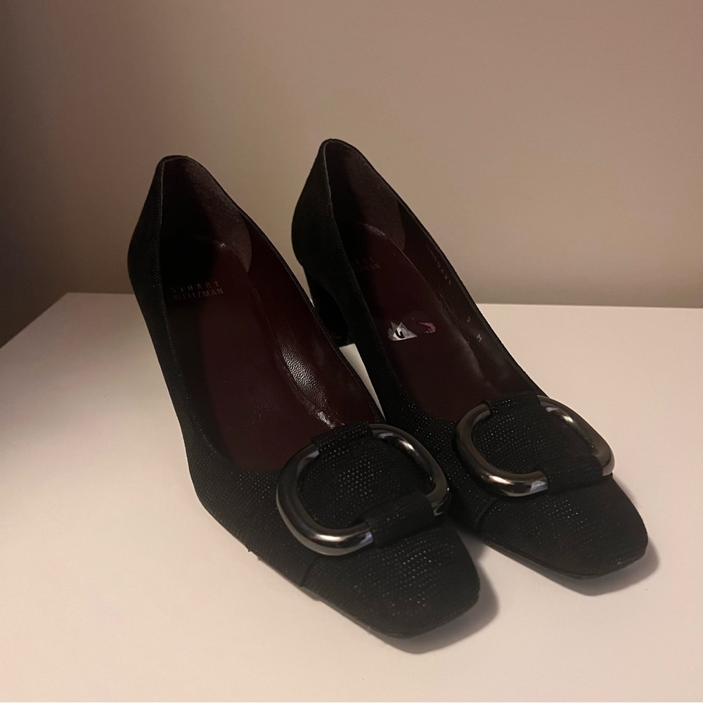 Stuart Weitzman Black Heels with Decorative Buckle